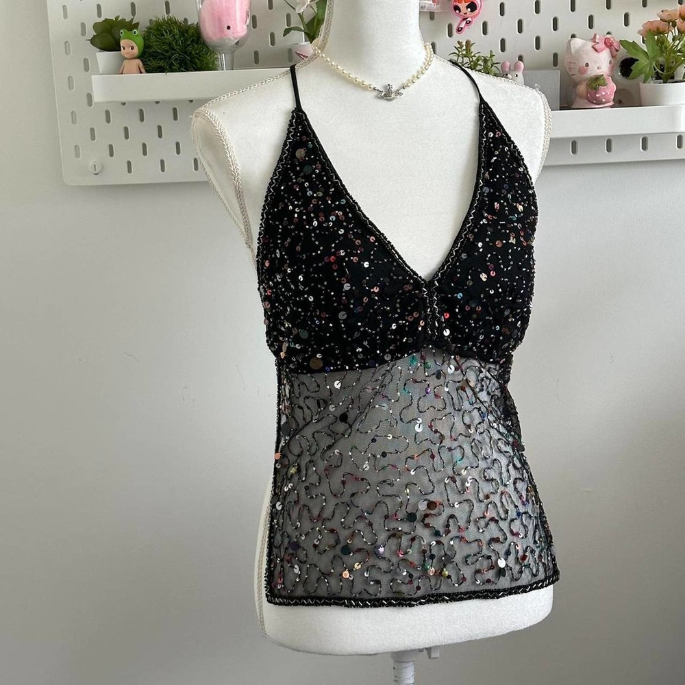 RARE black y2k halter beaded top